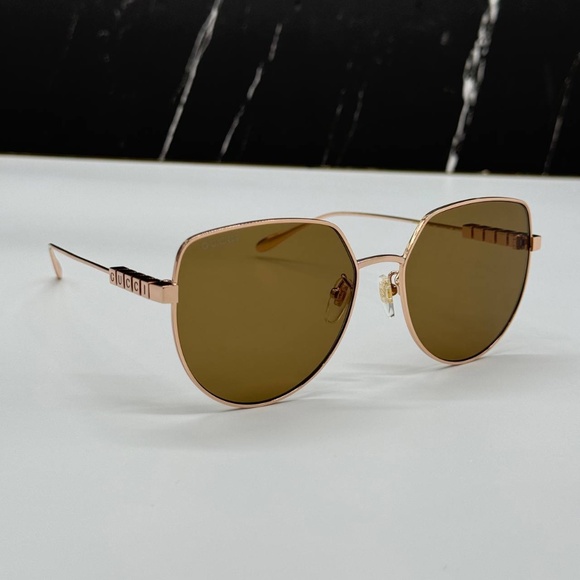 NEW GG1435SA 002 GUCCI GOLD BROWN GEOMETRIC WOMEN GUCCI SUNGLASSES - Picture 5 of 12